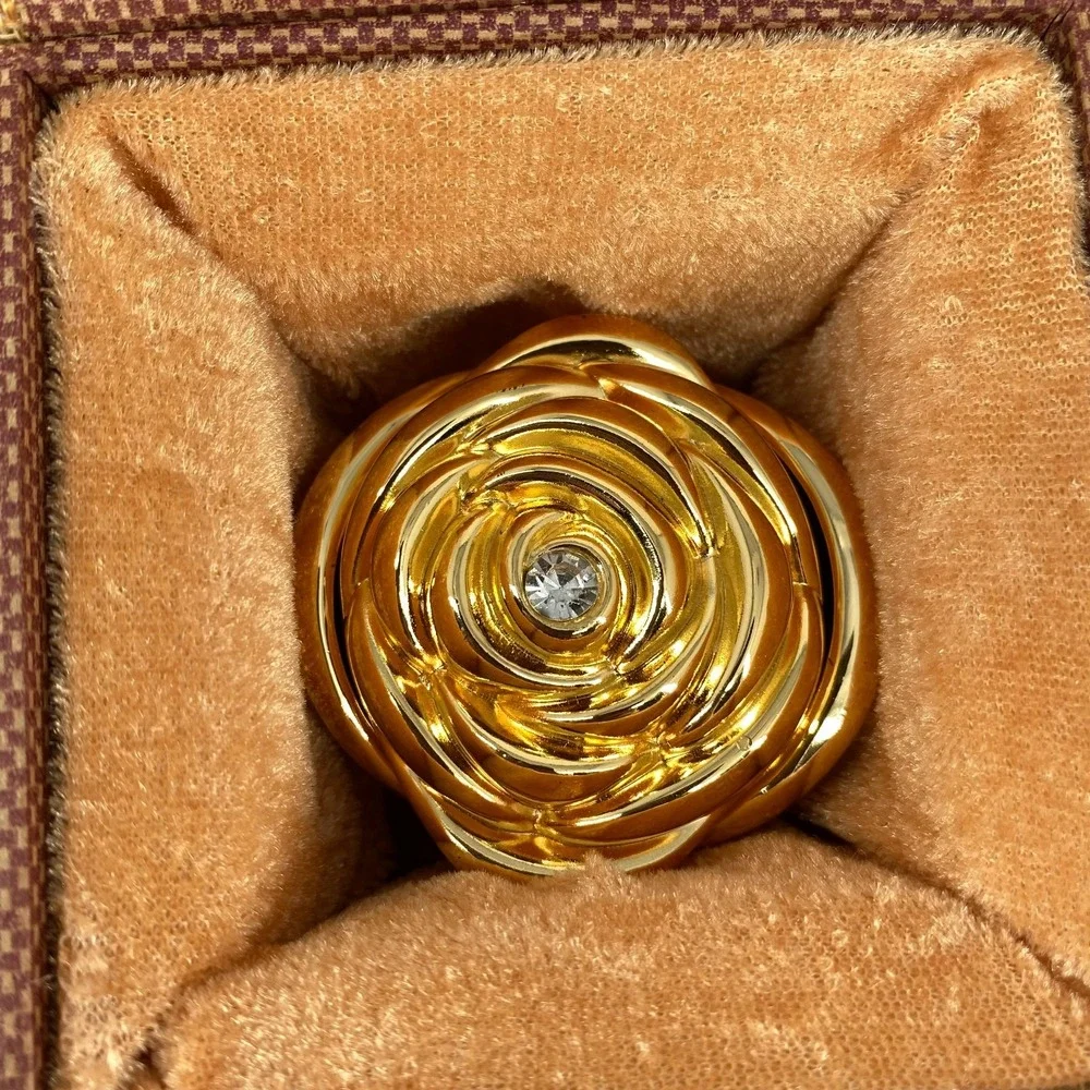 Gold Rose Ring Box Jewelry Case Velvet Lining Wedding Proposal with Cloth Box
